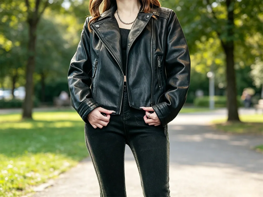 Chaqueta de piel sintética para mujer.