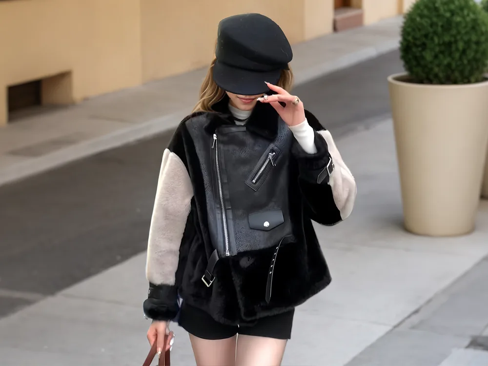 Chaqueta de piel sintética para mujer