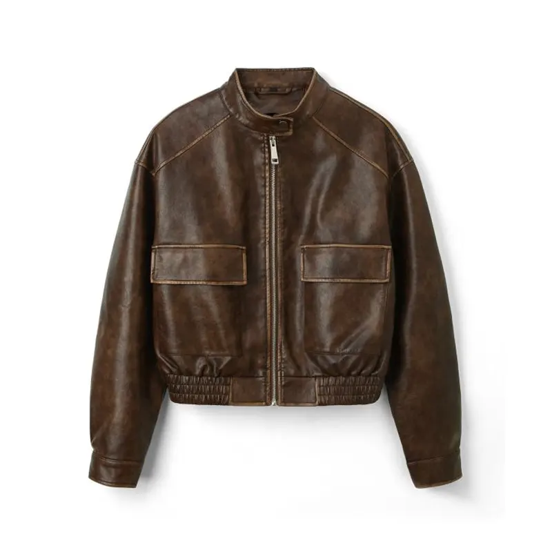 Chaqueta motera de piel sintética bruñida estilo Maillard