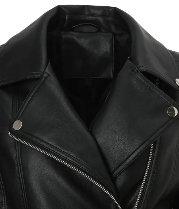 Quilted Shoulder Faux Leather Jacket with Lapel