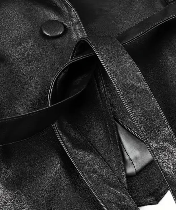 Lace-Up Shoulder Faux Leather Jacket with Belt