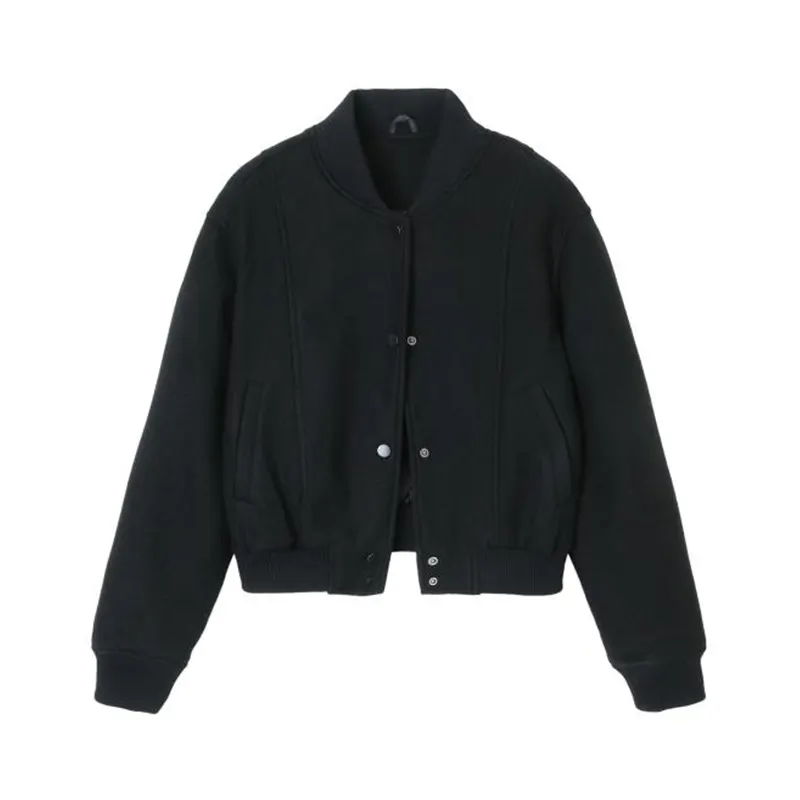 Vintage Stand Collar Women Woolen Varsity Jacket