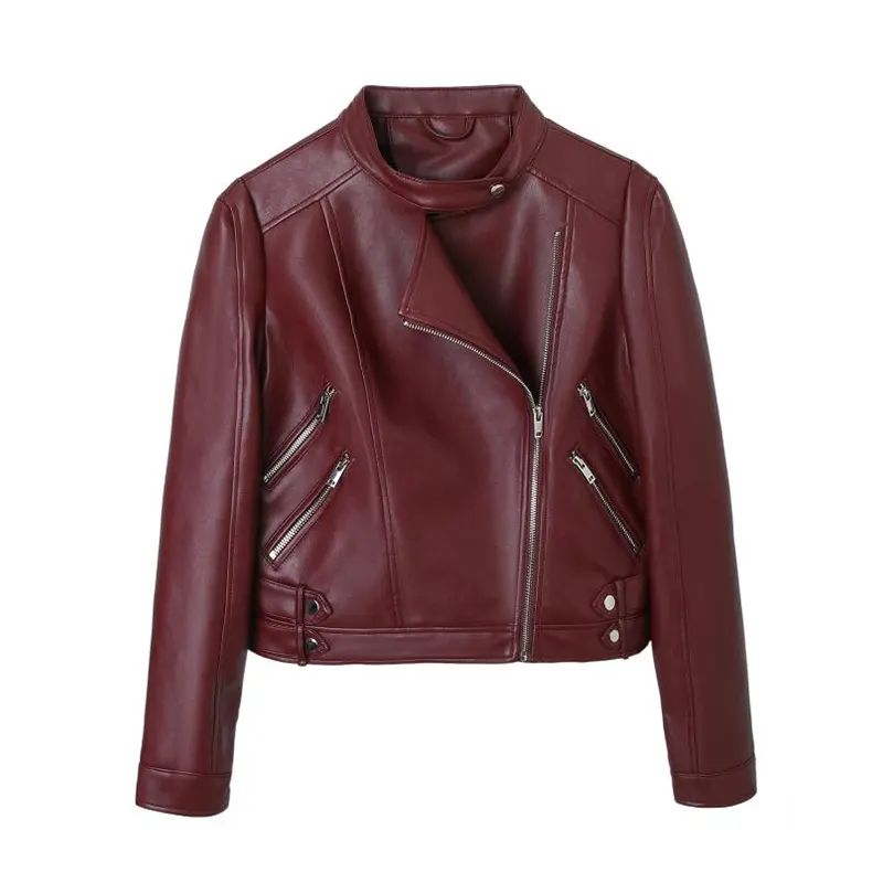 Chaqueta biker de piel sintética asimétrica con múltiples cremalleras