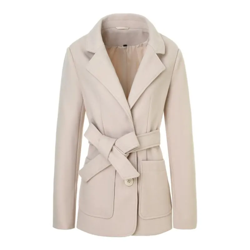 Gabardina de lana de oficina de corte slim con cinturón en colores pastel