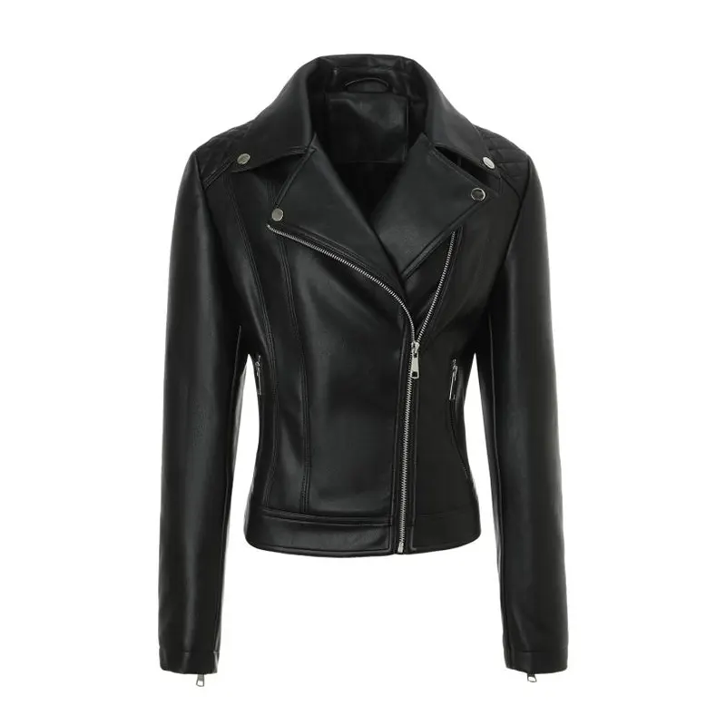 Chaqueta de piel sintética con hombros acolchados y solapa