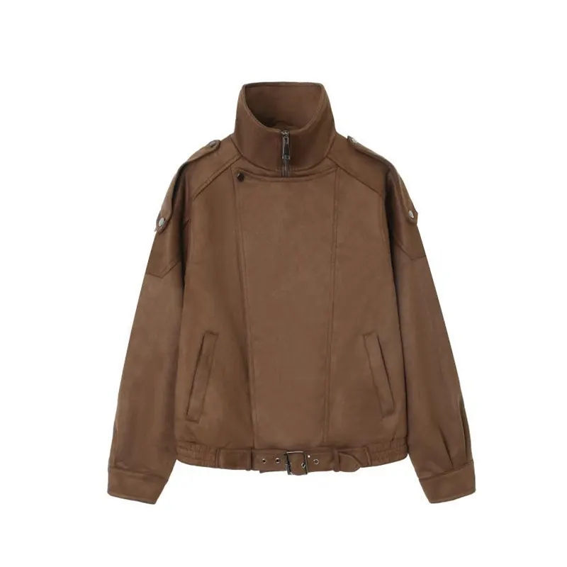 Chaqueta de ante con bolsillos laterales y puños elásticos y corte ajustado