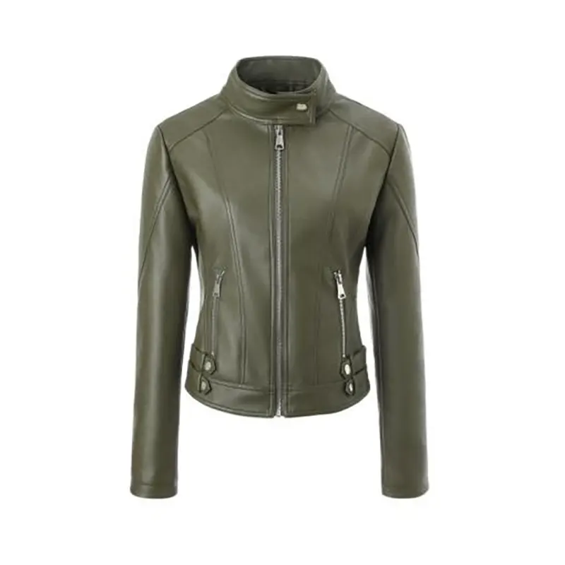 Chaqueta motera deportiva de cuero PU con cuello alto