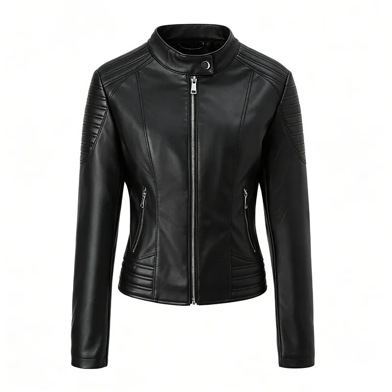 Chaqueta de piel sintética lavada con cuello alto